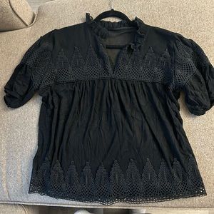 Maeve Anthropologie Top Womens Black Lace Crochet Embroidered Gauzy BOHO